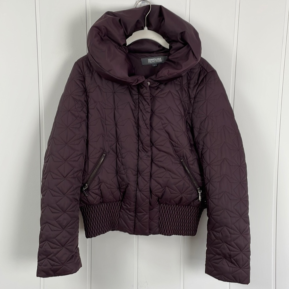 Kenneth Cole Reaction Puffer Coat Women's Size Large Shawl Collar Plum